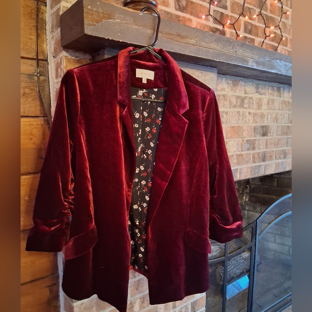 Skies Are Blue Velvet Blazer in Deep Red